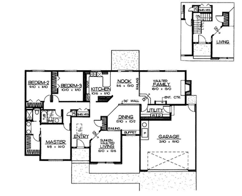 Floor Plan First Story of Ranch Plan #119-1075