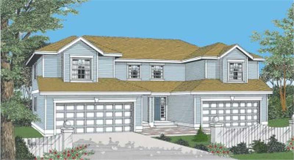 Front elevation of Duplex/Multi-Unit home (ThePlanCollection: House Plan #119-1082)