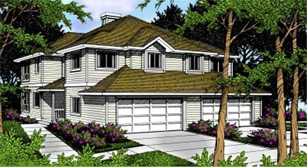 Front elevation of Duplex/Multi-Unit home (ThePlanCollection: House Plan #119-1093)
