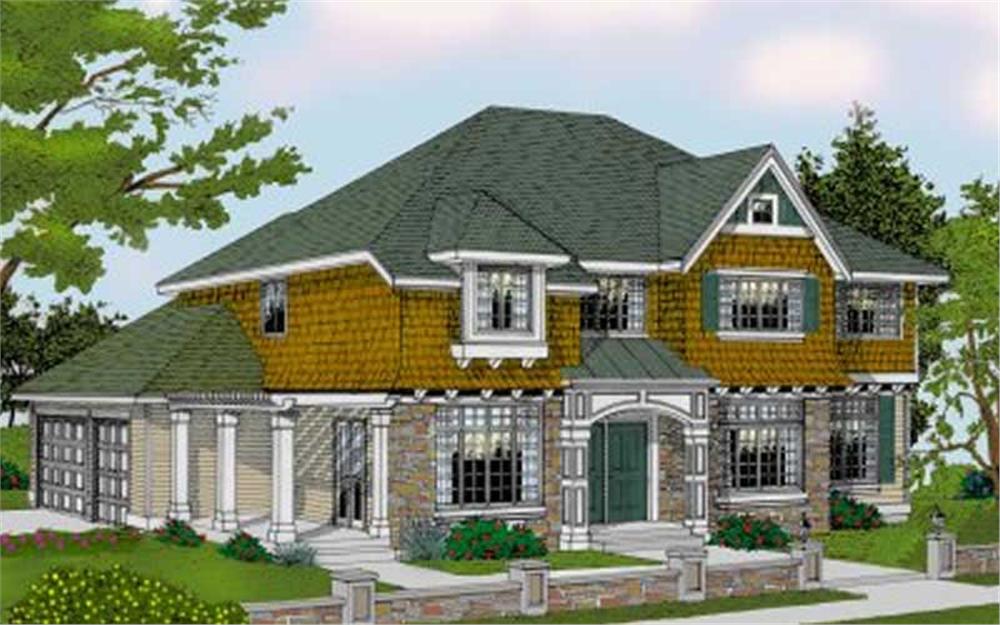 House Plans color rendering front elevation.