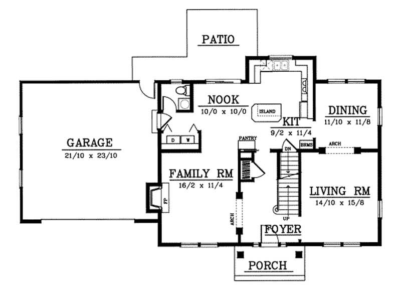 Floor Plan First Story of French Plan #119-1156