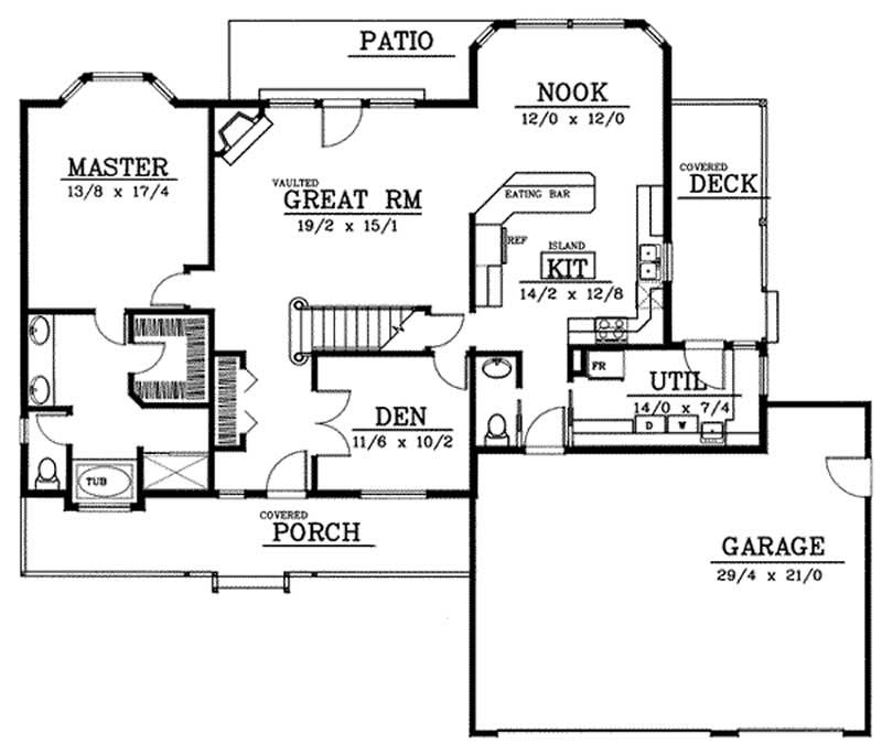 Floor Plan First Story of Country Plan #119-1170
