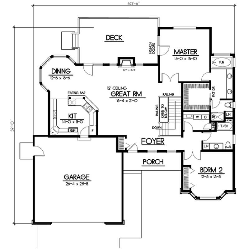 Floor Plan First Story of Ranch Plan #119-1210