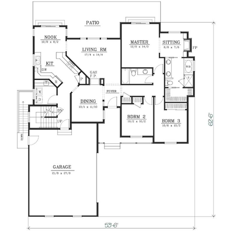 Floor Plan First Story of Ranch Plan #119-1237