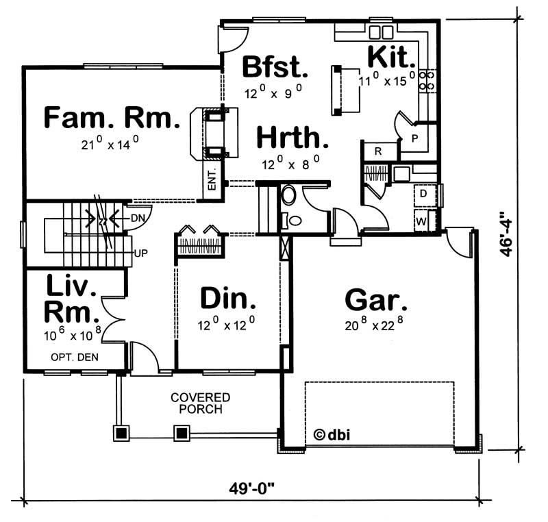Floor Plan First Story of Country Plan #120-1122