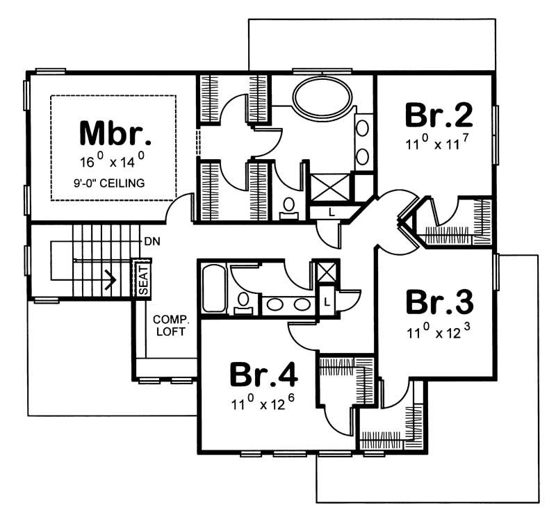 Floor Plan Second Story of Country Plan #120-1122