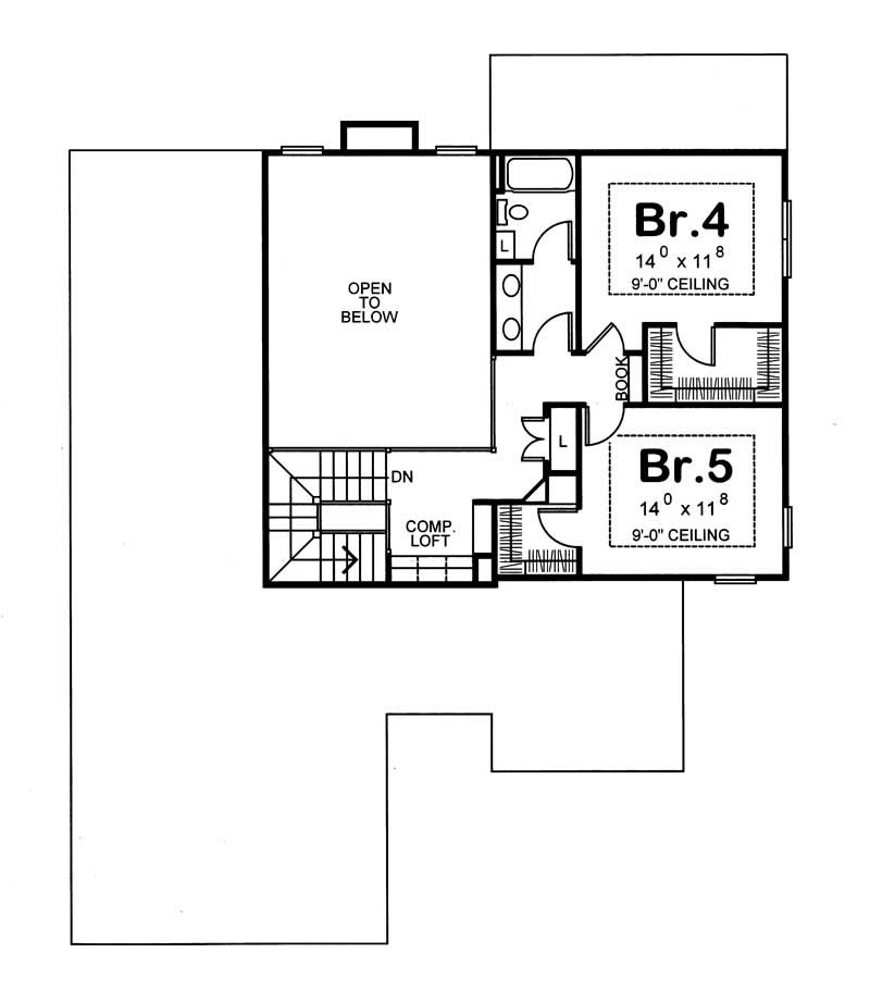 Floor Plan Second Story of European Plan #120-1124