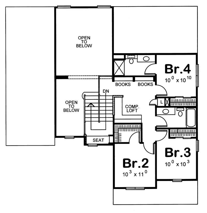 Floor Plan Second Story of Craftsman Plan #120-1126