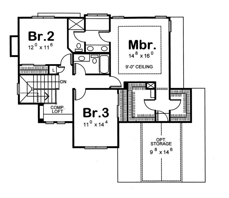 Floor Plan Second Story of Country Plan #120-1127