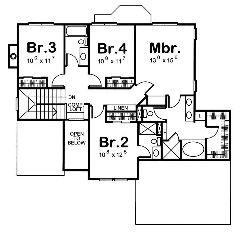 Floor Plan Second Story of Country Plan #120-1264