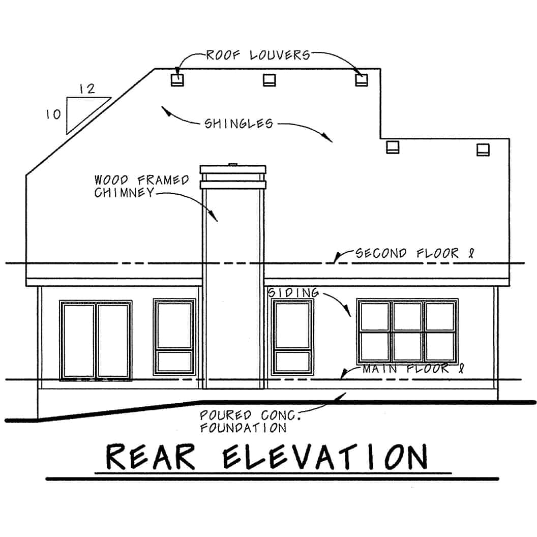 Home Plan Rear Elevation of this 3-Bedroom,1699 Sq Ft Plan -120-1310