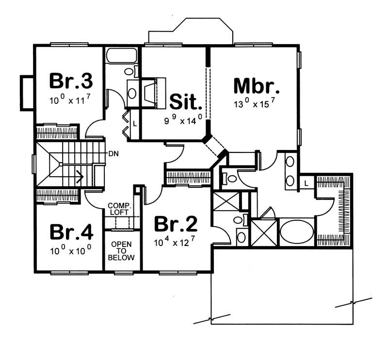 Floor Plan Second Story of European Plan #120-1363