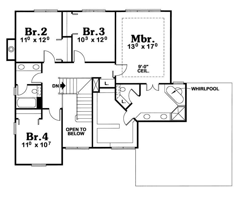 Floor Plan Second Story of Country Plan #120-1381
