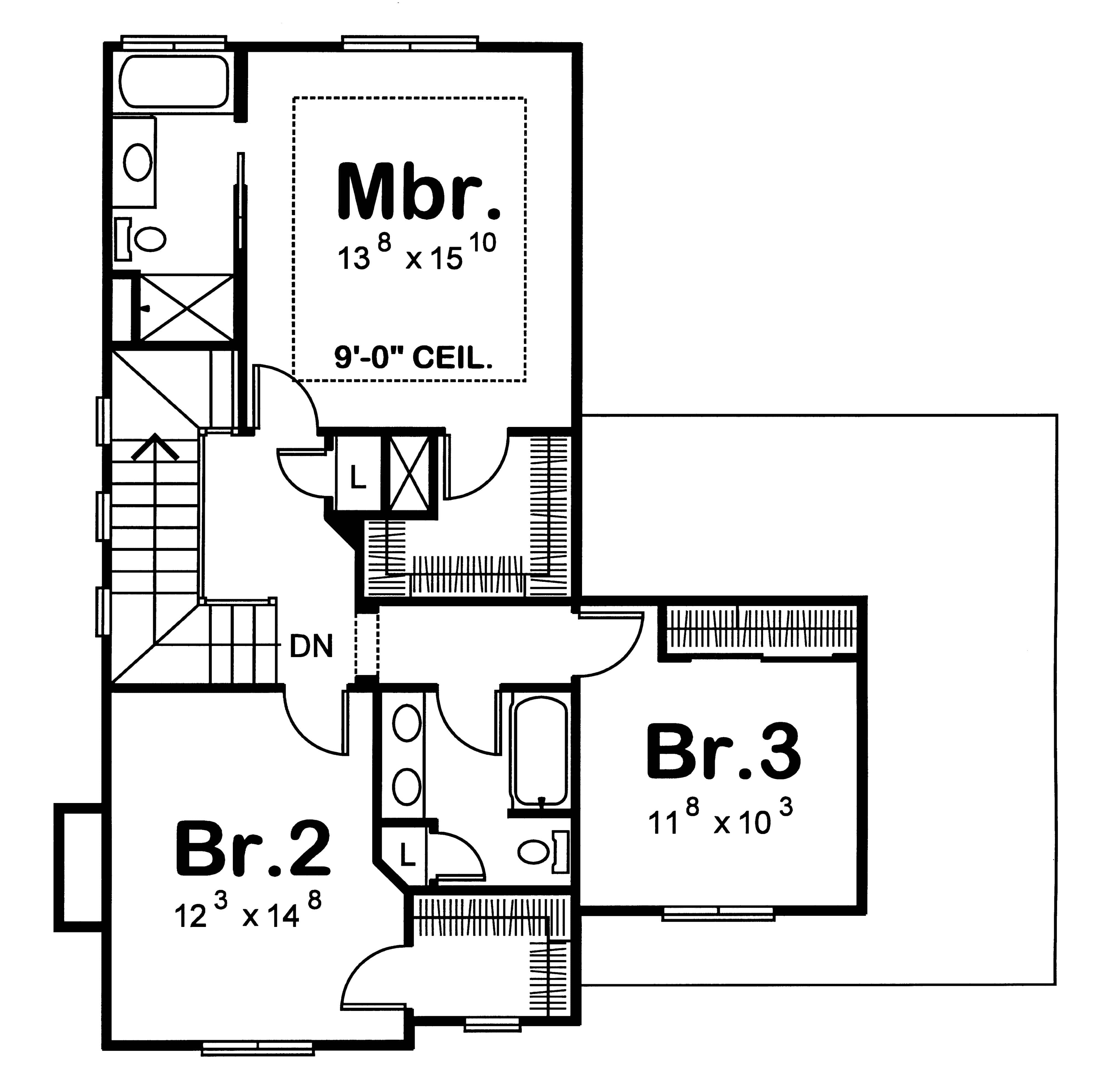 Floor Plan Second Story of Craftsman Plan #120-1481