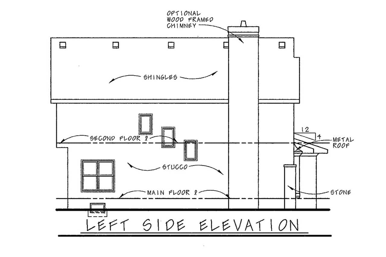 Home Plan Left Elevation of this 3-Bedroom,1715 Sq Ft Plan -120-1481