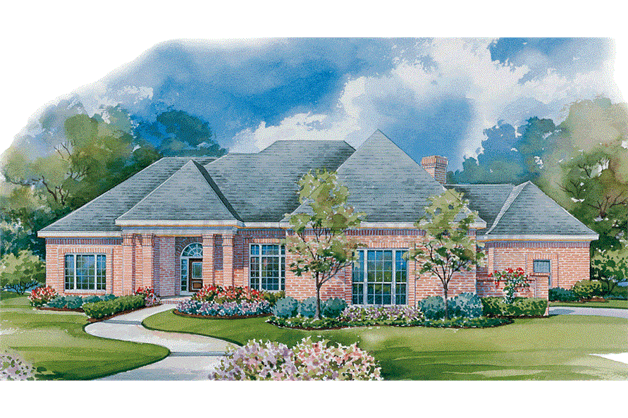 Front elevation of European home (ThePlanCollection: House Plan #120-1586)