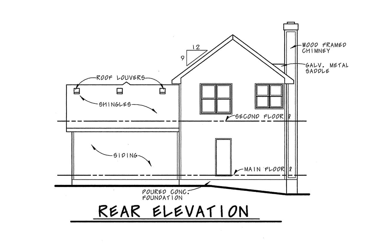 Home Plan Rear Elevation of this 3-Bedroom,1649 Sq Ft Plan -120-1632