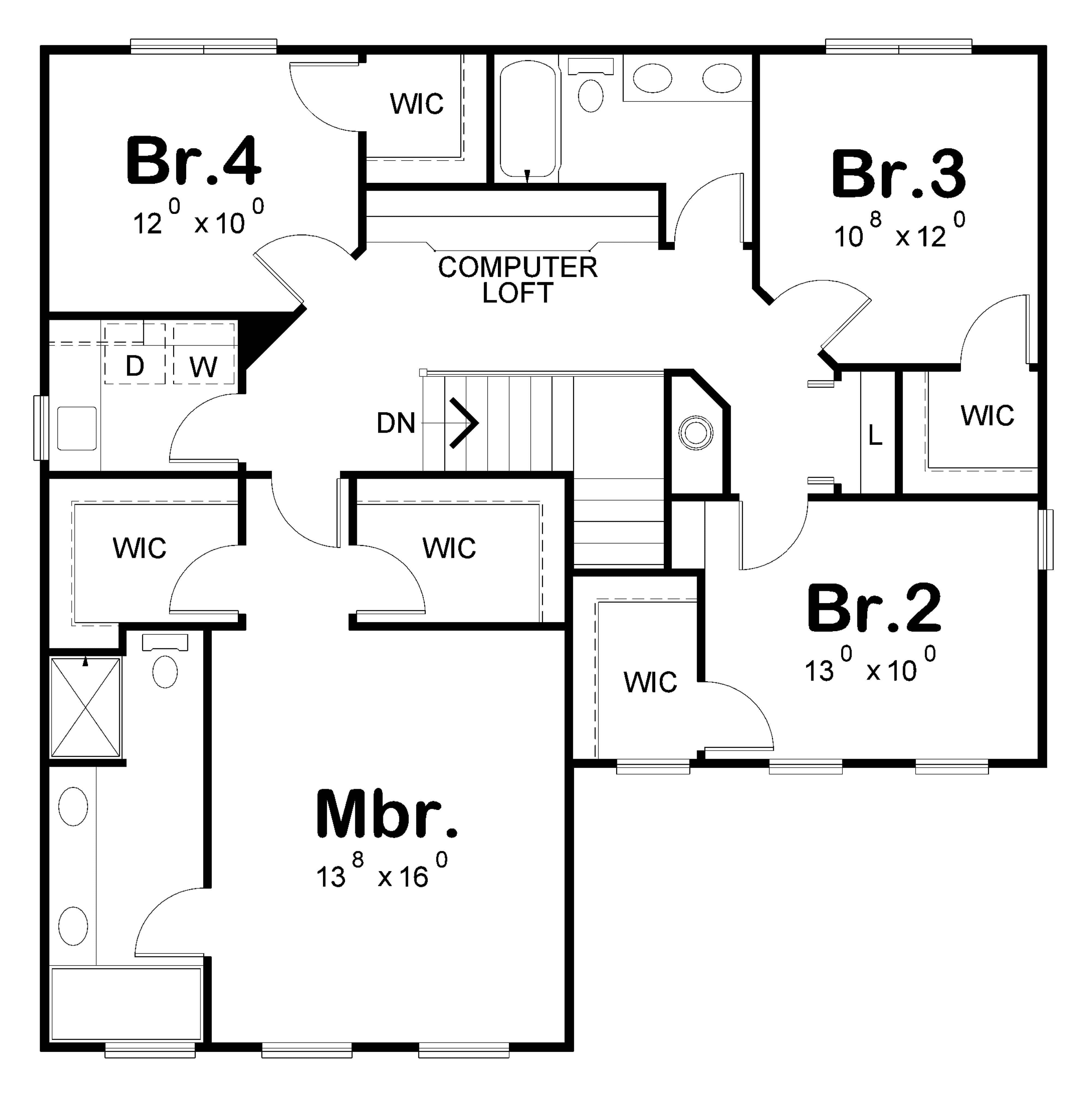 Floor Plan Second Story of Country Plan #120-1632