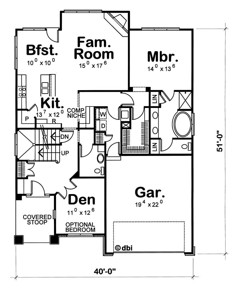 Floor Plan First Story of Ranch Plan #120-1636