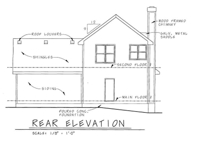 Home Plan Rear Elevation of this 3-Bedroom,1649 Sq Ft Plan -120-1638