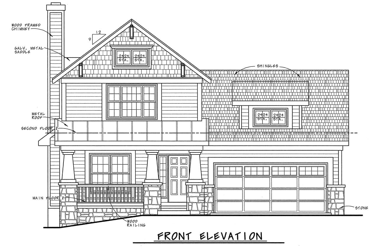 Home Plan Front Elevation of this 3-Bedroom,1649 Sq Ft Plan -120-1638