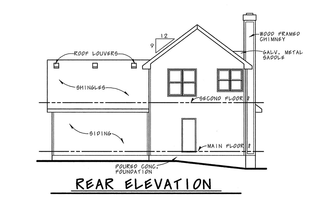 Home Plan Rear Elevation of this 3-Bedroom,1649 Sq Ft Plan -120-1638