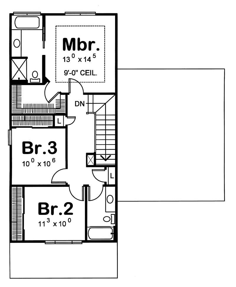 Floor Plan Second Story of Country Plan #120-1638