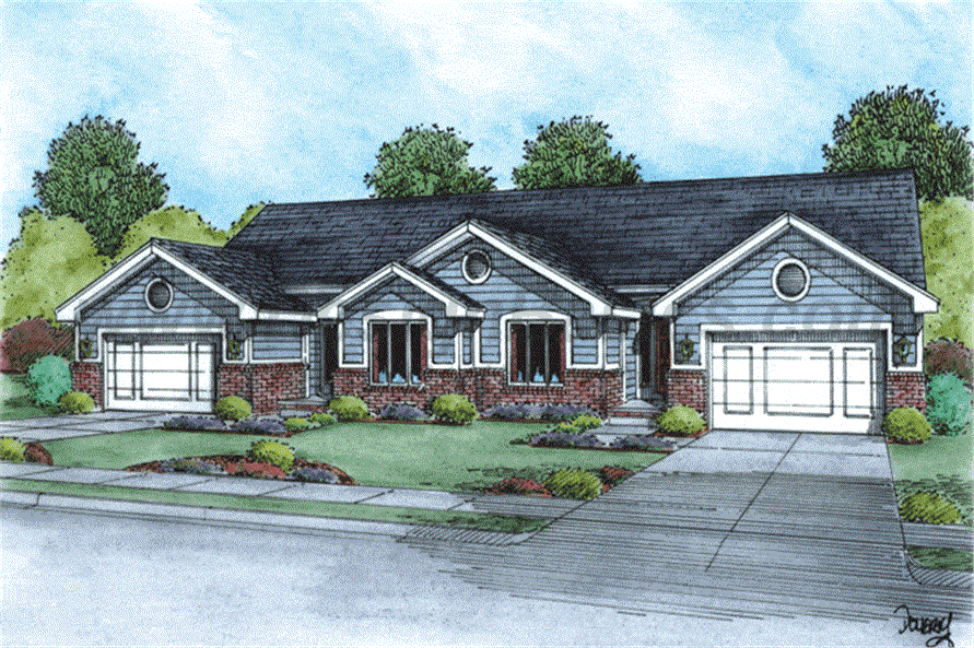 Front elevation of Multi-Unit home (ThePlanCollection: House Plan #120-1676)