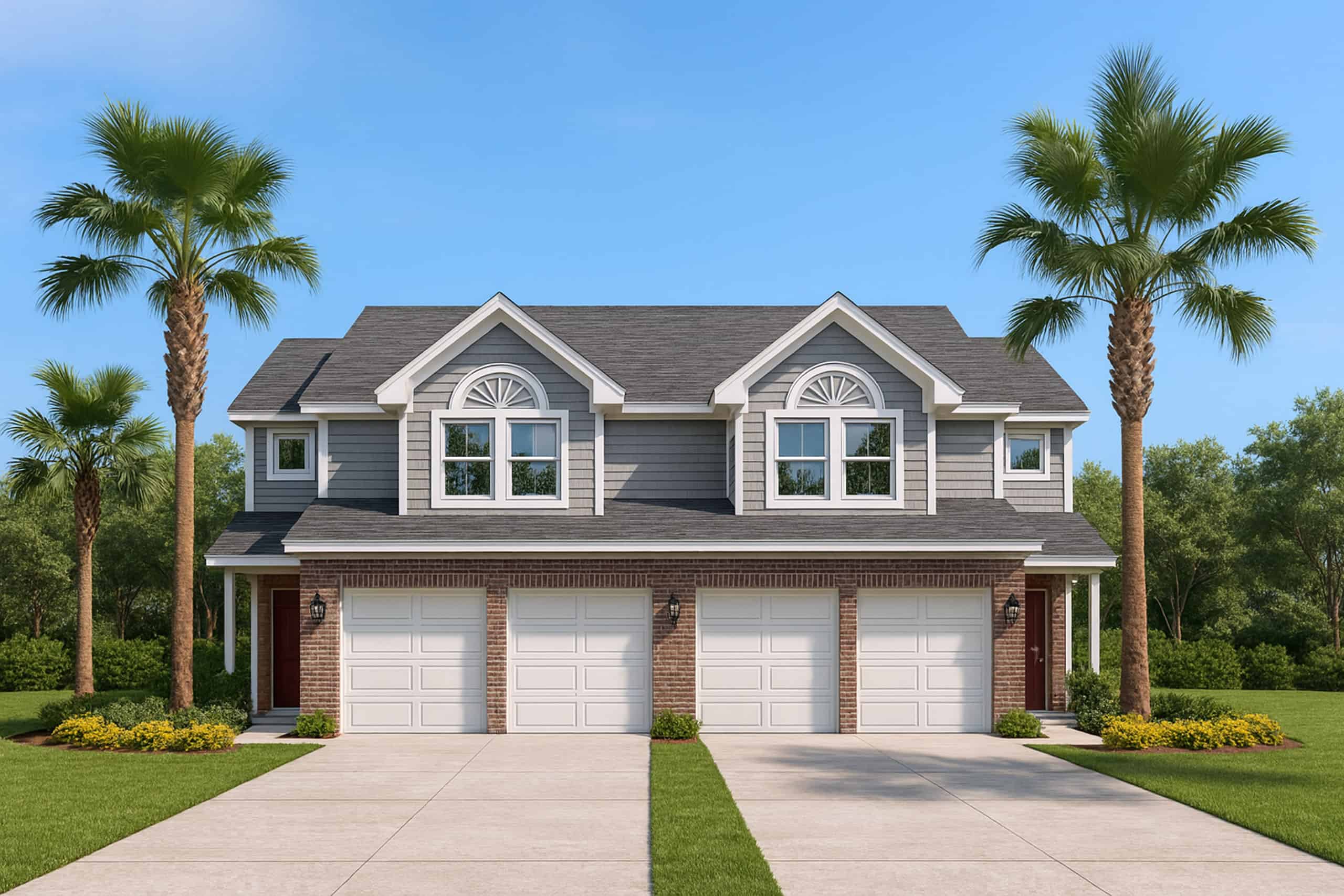 Front elevation of Duplex/Multi-Unit home (ThePlanCollection: House Plan #120-1833)