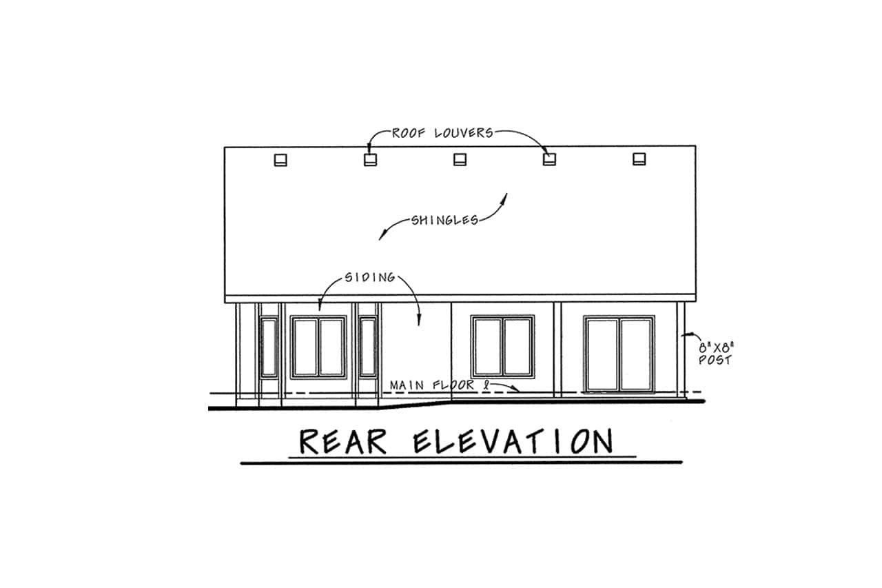 Home Plan Rear Elevation of this 2-Bedroom,1423 Sq Ft Plan -120-2056