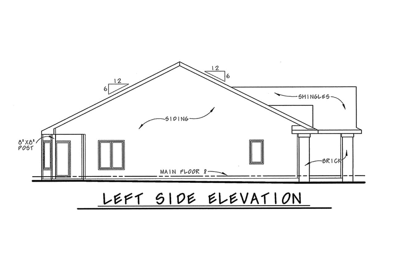 Home Plan Left Elevation of this 2-Bedroom,1423 Sq Ft Plan -120-2056