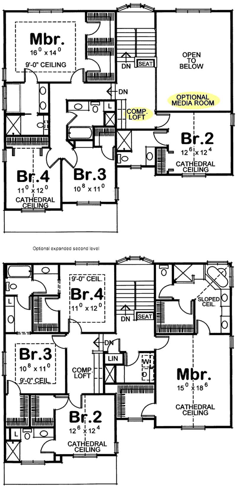 Floor Plan Second Story of Country Plan #120-2072