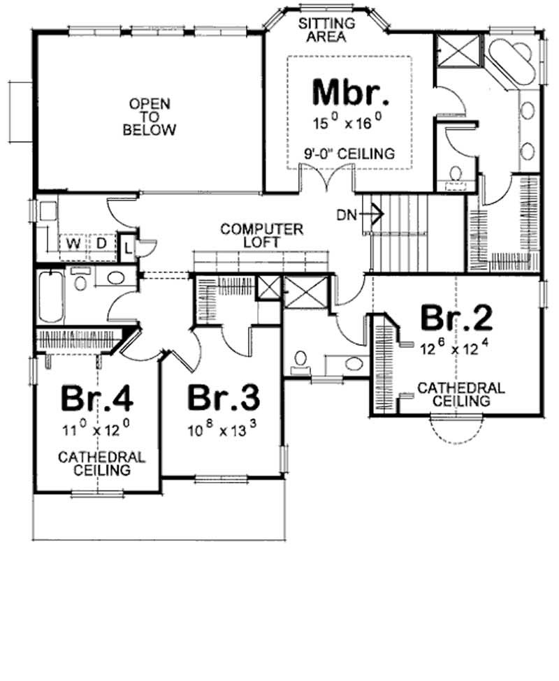 Floor Plan Second Story of Country Plan #120-2074