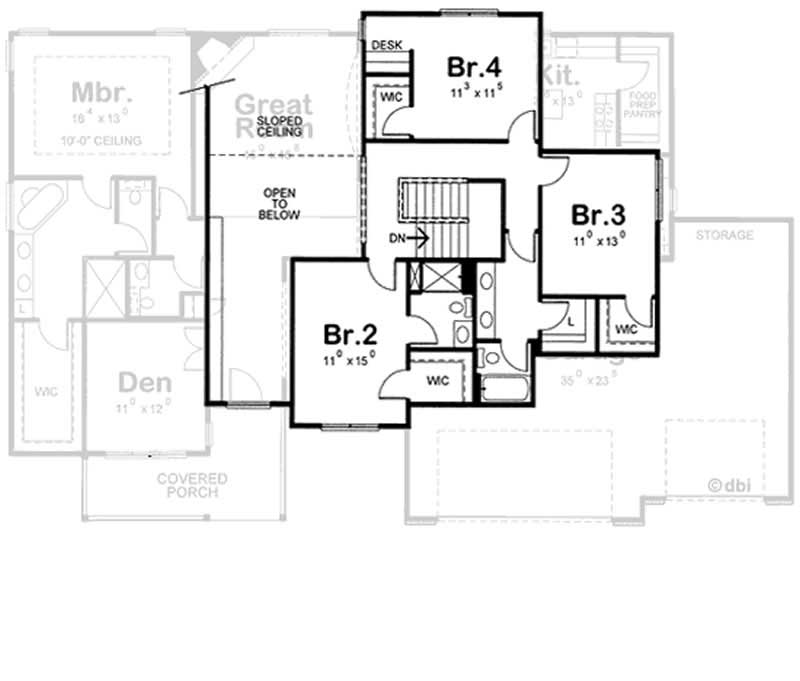 Floor Plan Second Story of Traditional Plan #120-2095