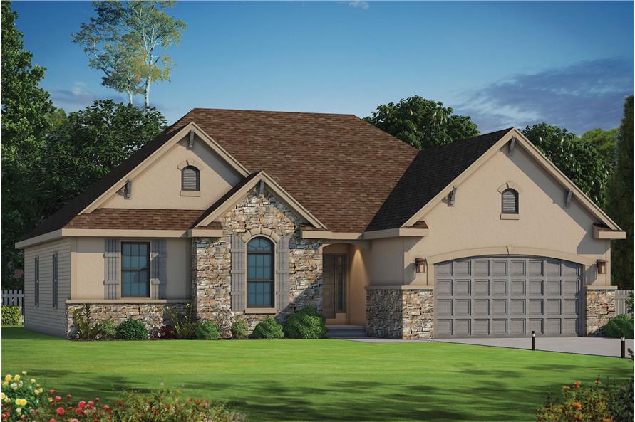 Front elevation of Ranch home plan (ThePlanCollection: House Plan #120-2105)