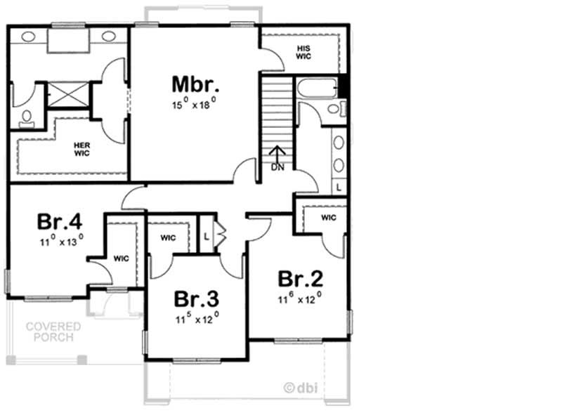 Floor Plan Second Story of Country Plan #120-2116