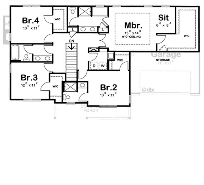 Floor Plan Second Story of Country Plan #120-2130
