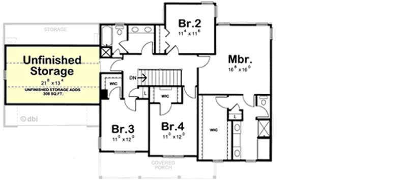 Floor Plan Second Story of Country Plan #120-2133
