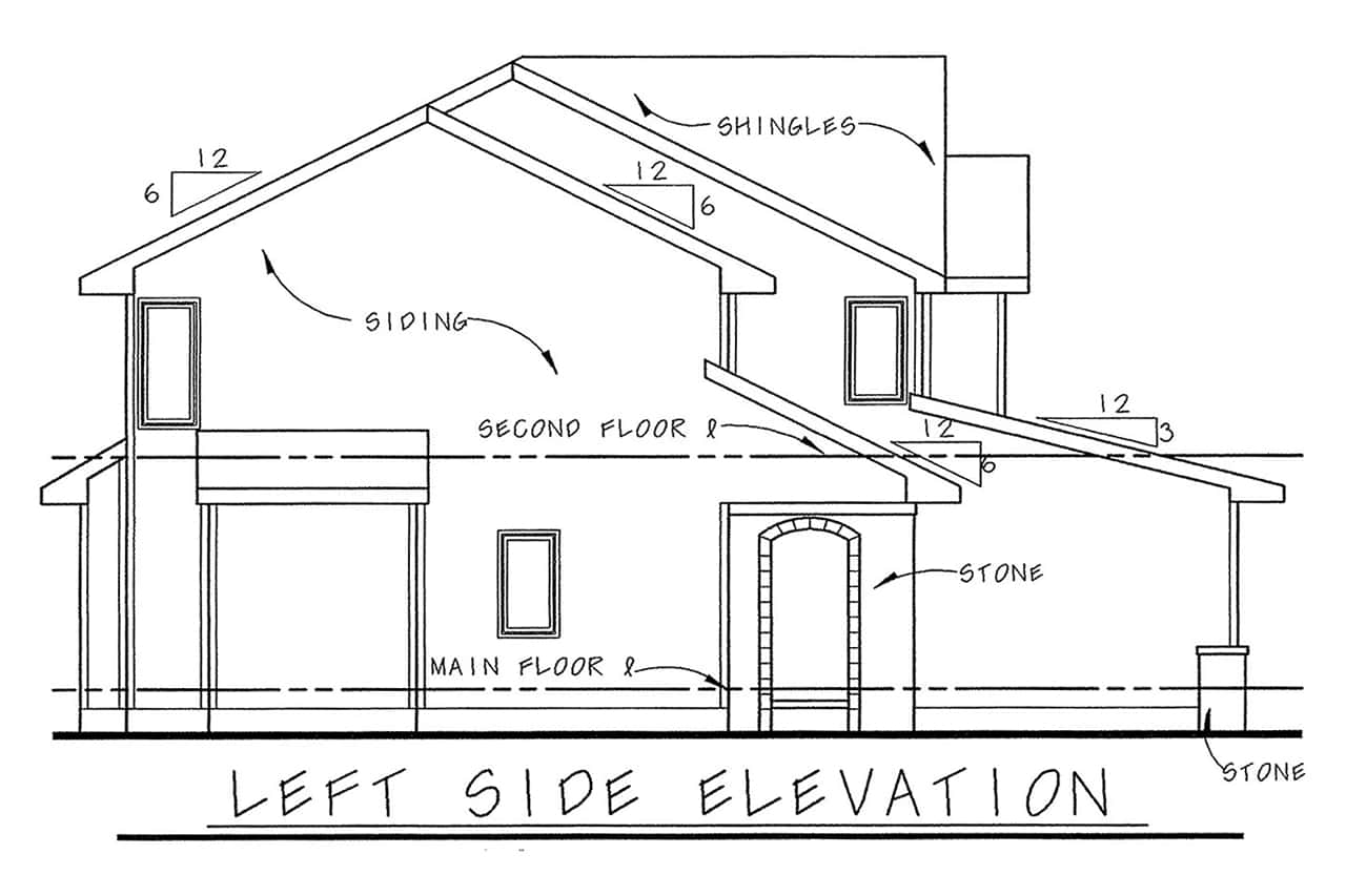Home Plan Left Elevation of this 3-Bedroom,1560 Sq Ft Plan -120-2136