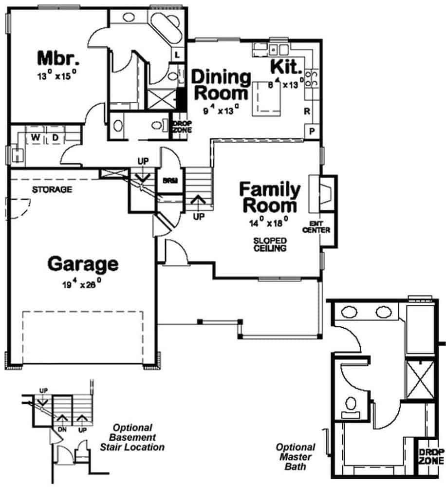 Floor Plan Main Level of Colonial Plan #120-2139