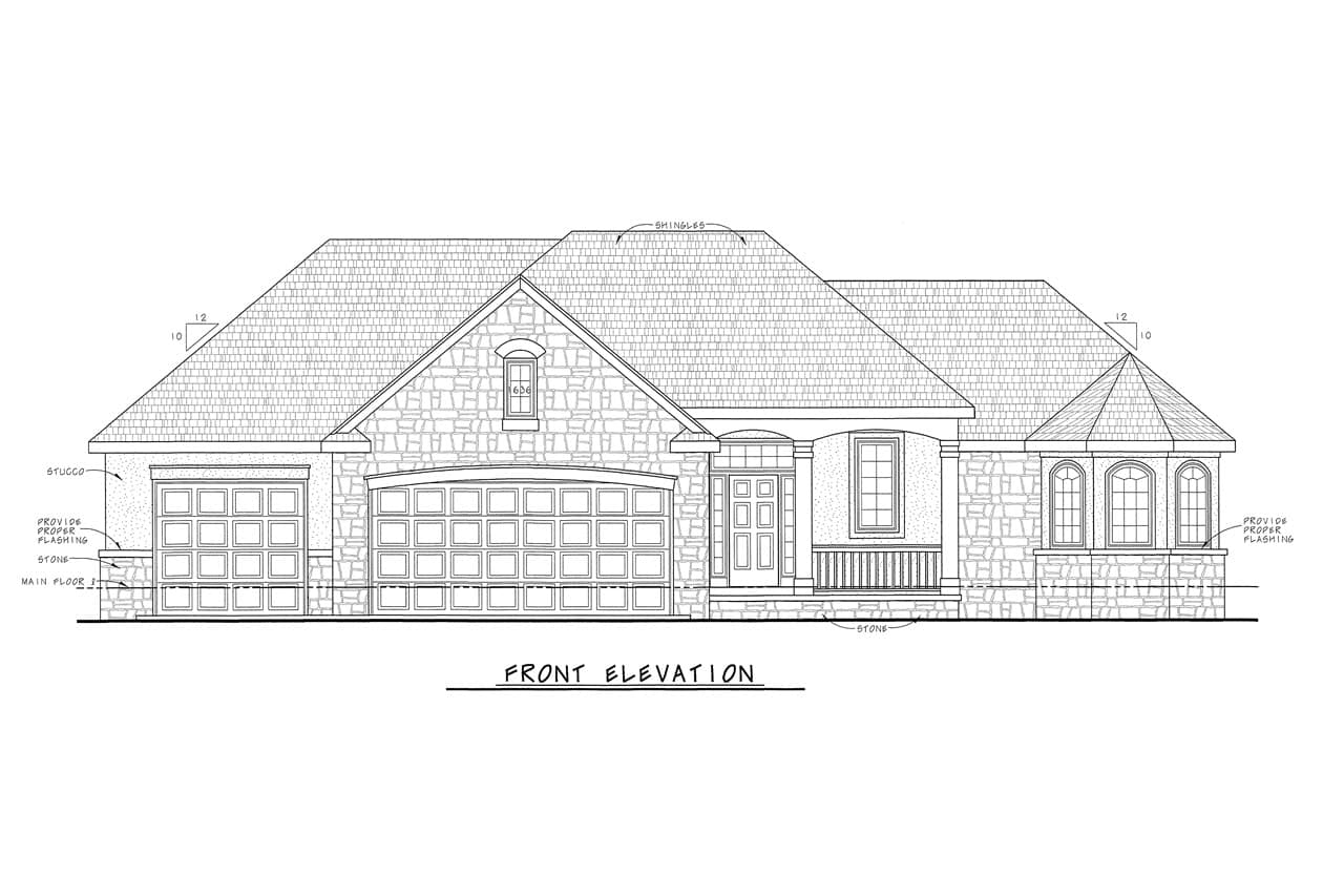 Home Plan Front Elevation of this 3-Bedroom,2065 Sq Ft Plan -120-2178