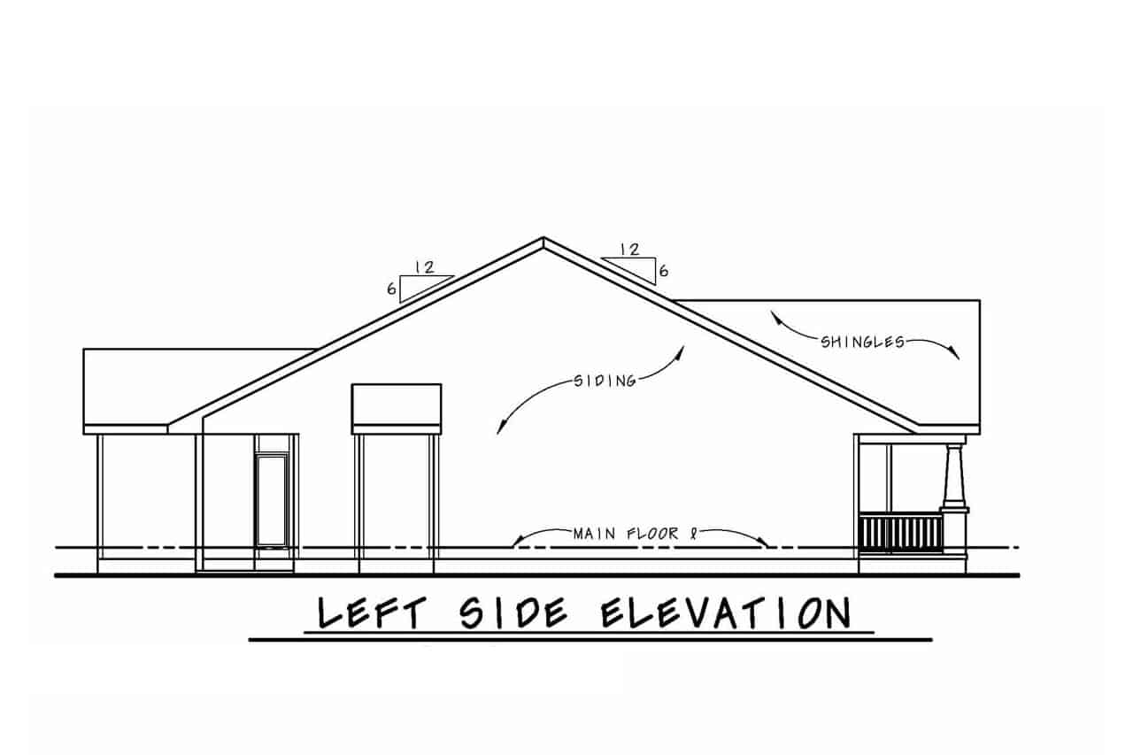 Home Plan Left Elevation of this 3-Bedroom,1356 Sq Ft Plan -120-2233