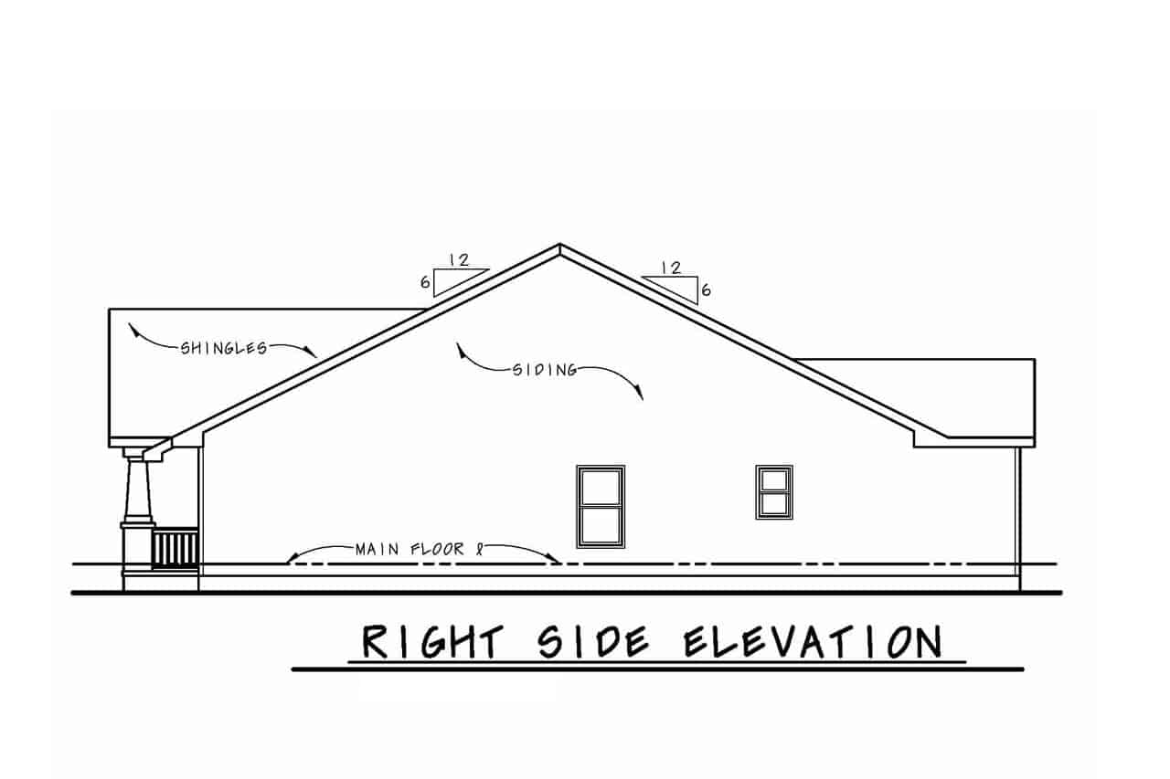 Home Plan Right Elevation of this 3-Bedroom,1356 Sq Ft Plan -120-2233