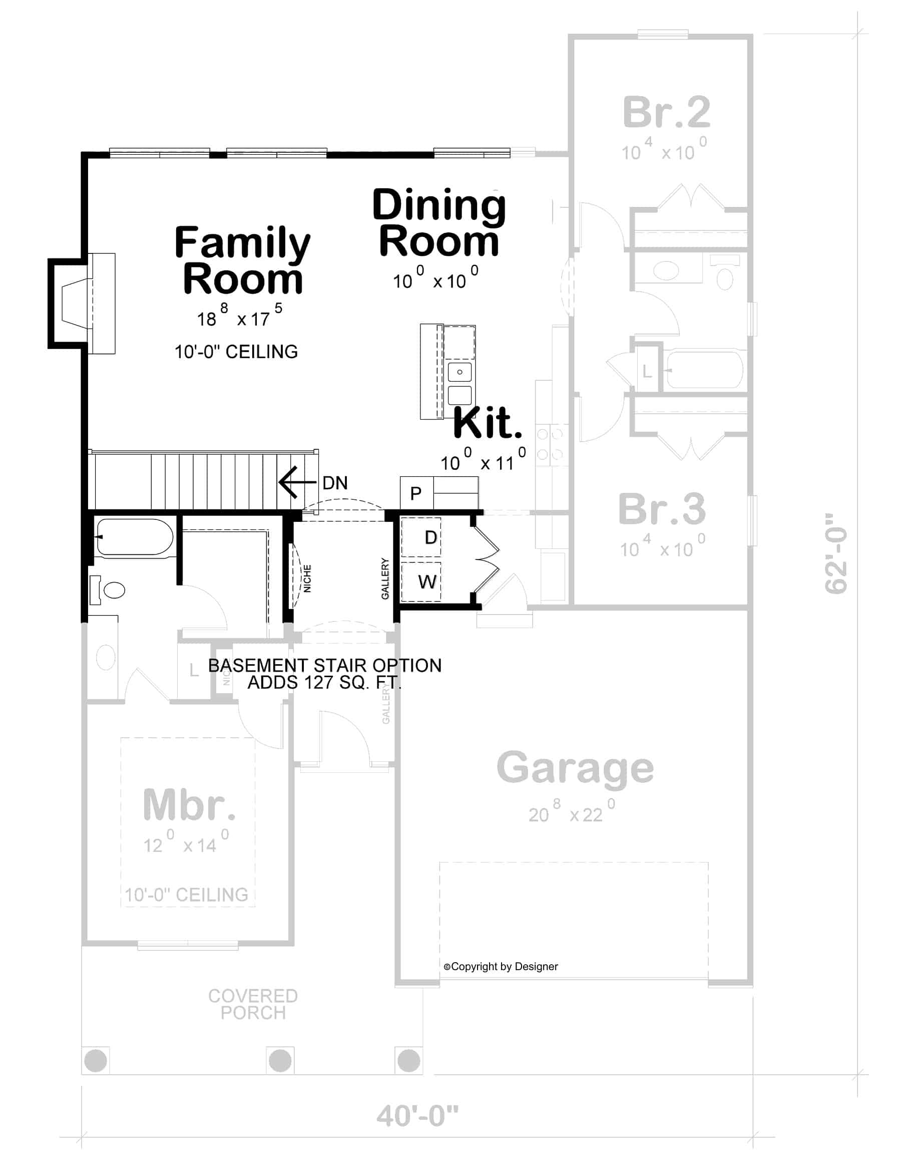 Main Level of Cottage Plan #120-2233