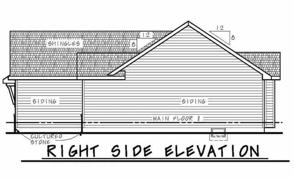 Home Plan Right Elevation of this 3-Bedroom,1265 Sq Ft Plan -120-2237