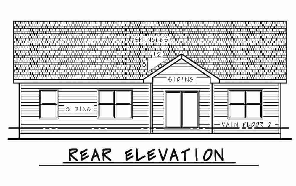 Home Plan Rear Elevation of this 3-Bedroom,1265 Sq Ft Plan -120-2237