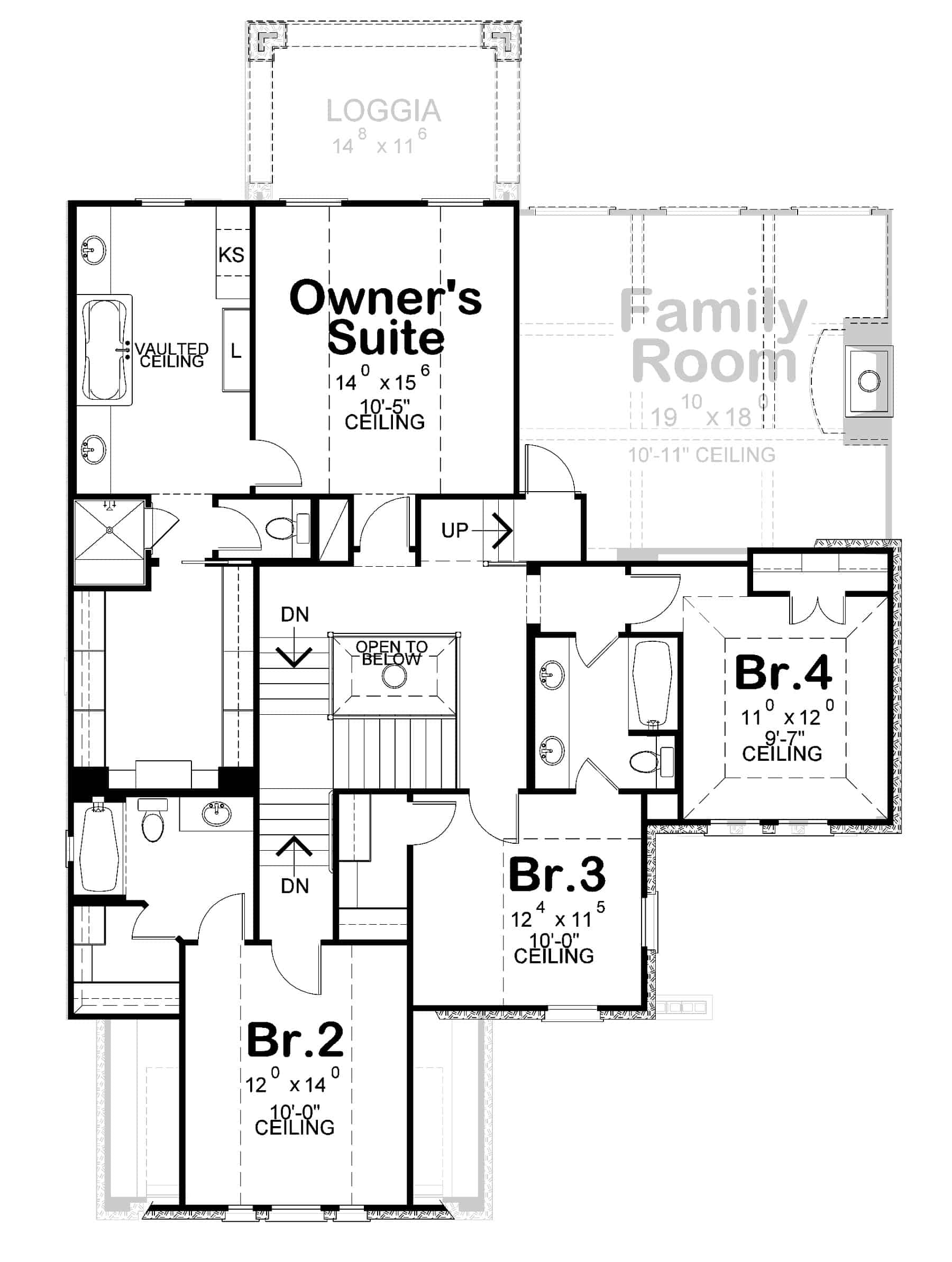 Floor Plan Second Story of European Plan #120-2303