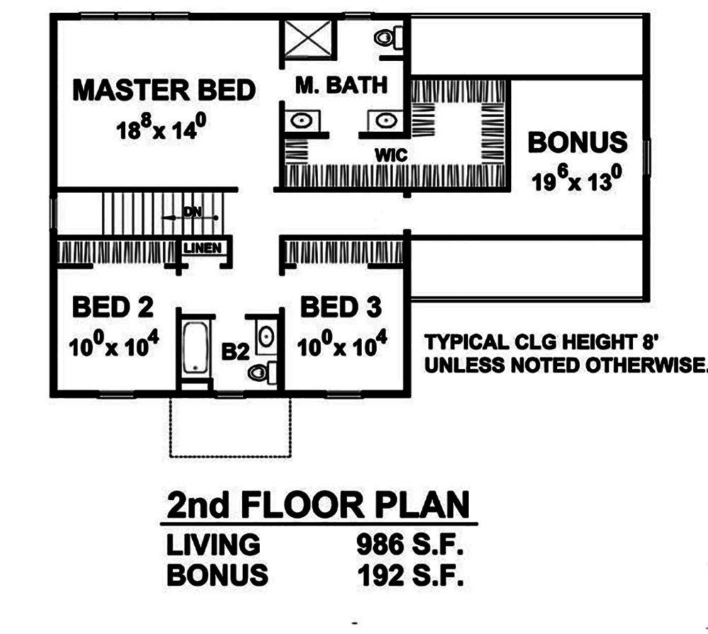 Floor Plan Second Story of Craftsman Plan #120-2462