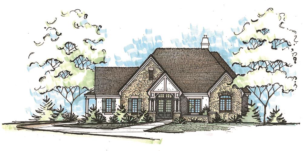 Front elevation of French home (ThePlanCollection: House Plan #120-2464)