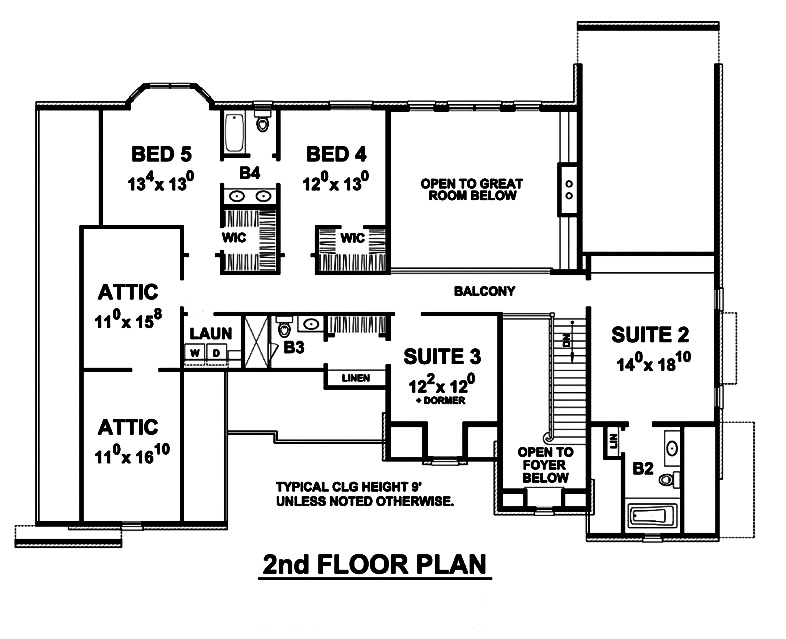 Floor Plan Second Story of French Plan #120-2491